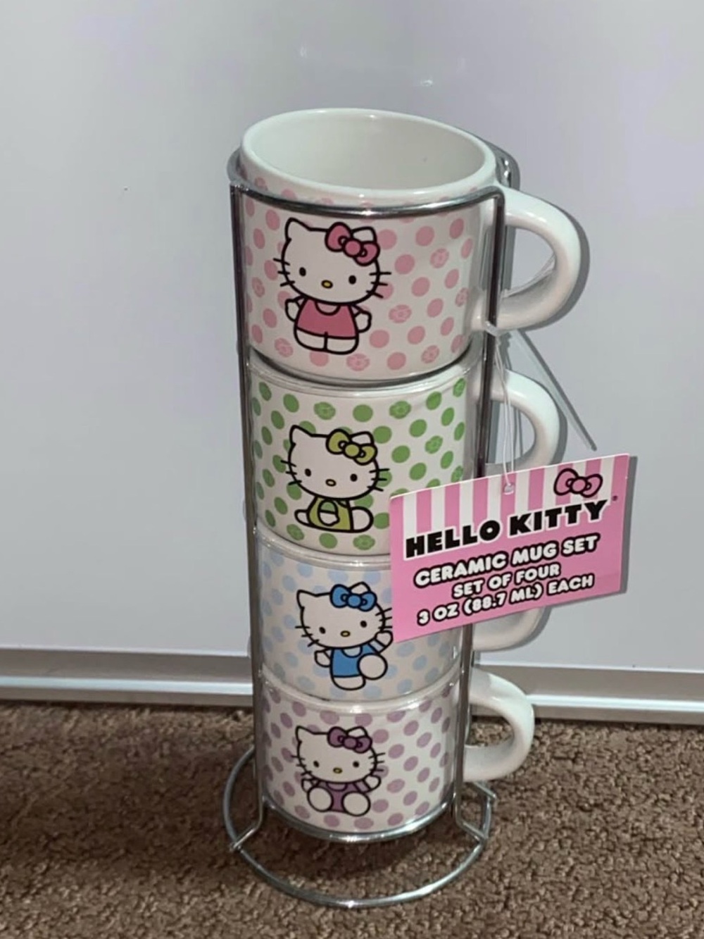 Hello Kitty Pastel Polka Dot Stackable Mug Set - Pink, Green, Blue, Lavender